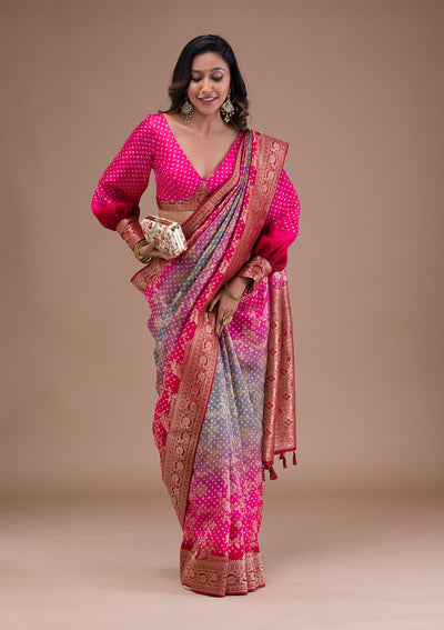 Rani Pink Zariwork Art Silk Saree-Koskii