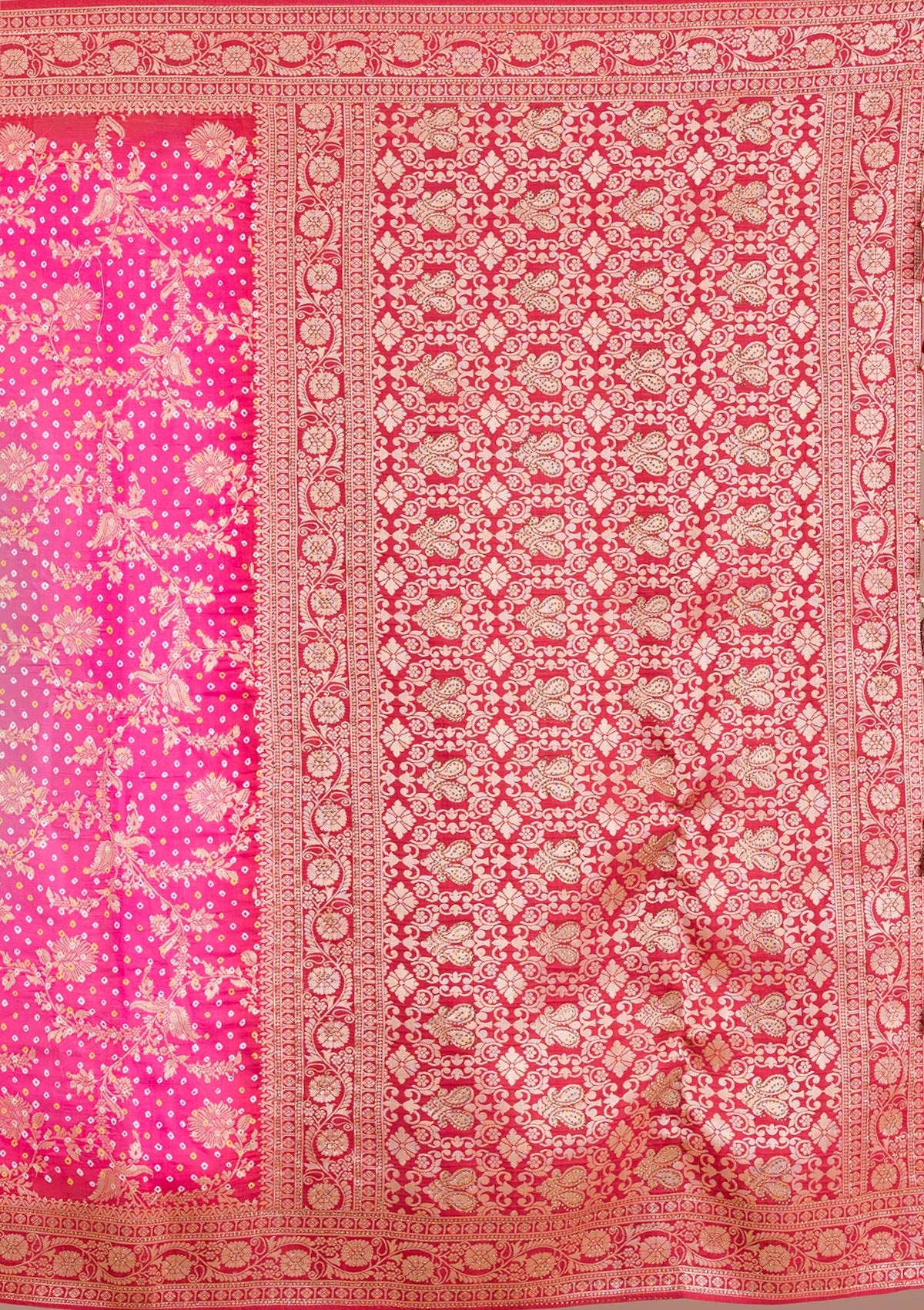 Rani Pink Zariwork Art Silk Saree-Koskii