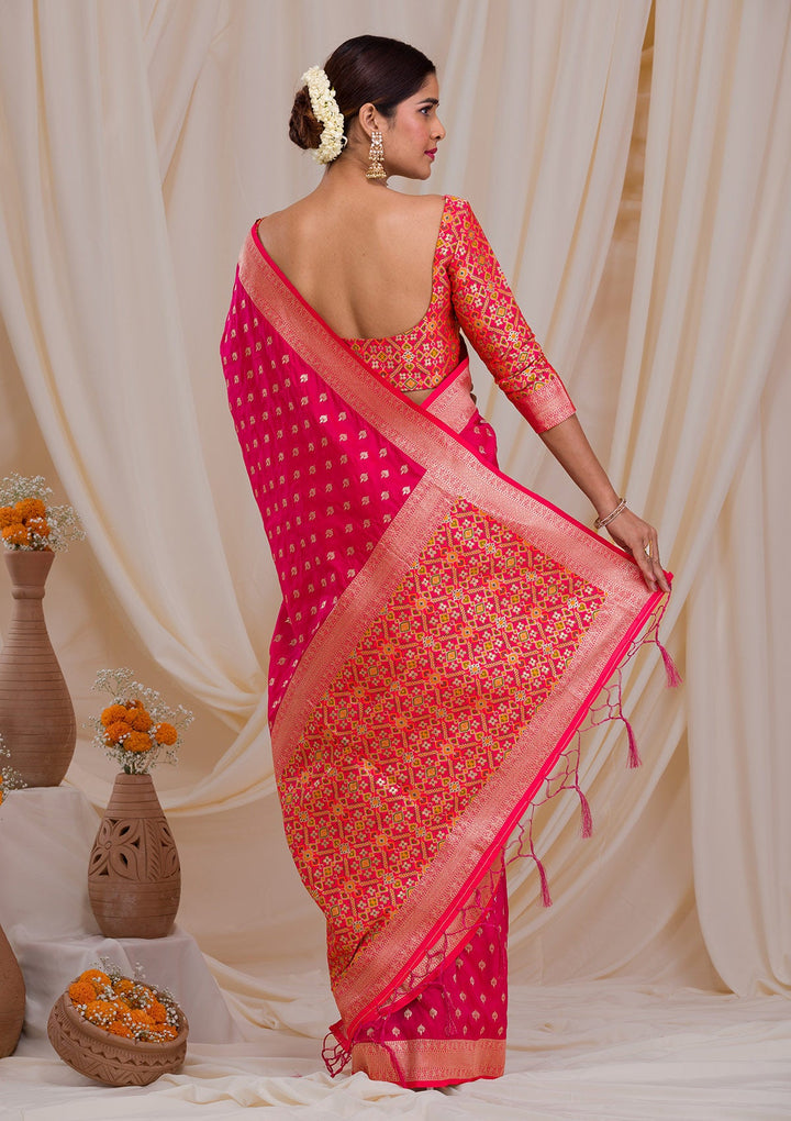 Rani Pink Zariwork Art Silk Saree-Koskii
