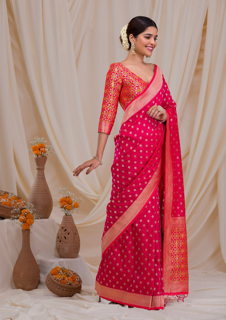 Rani Pink Zariwork Art Silk Saree-Koskii