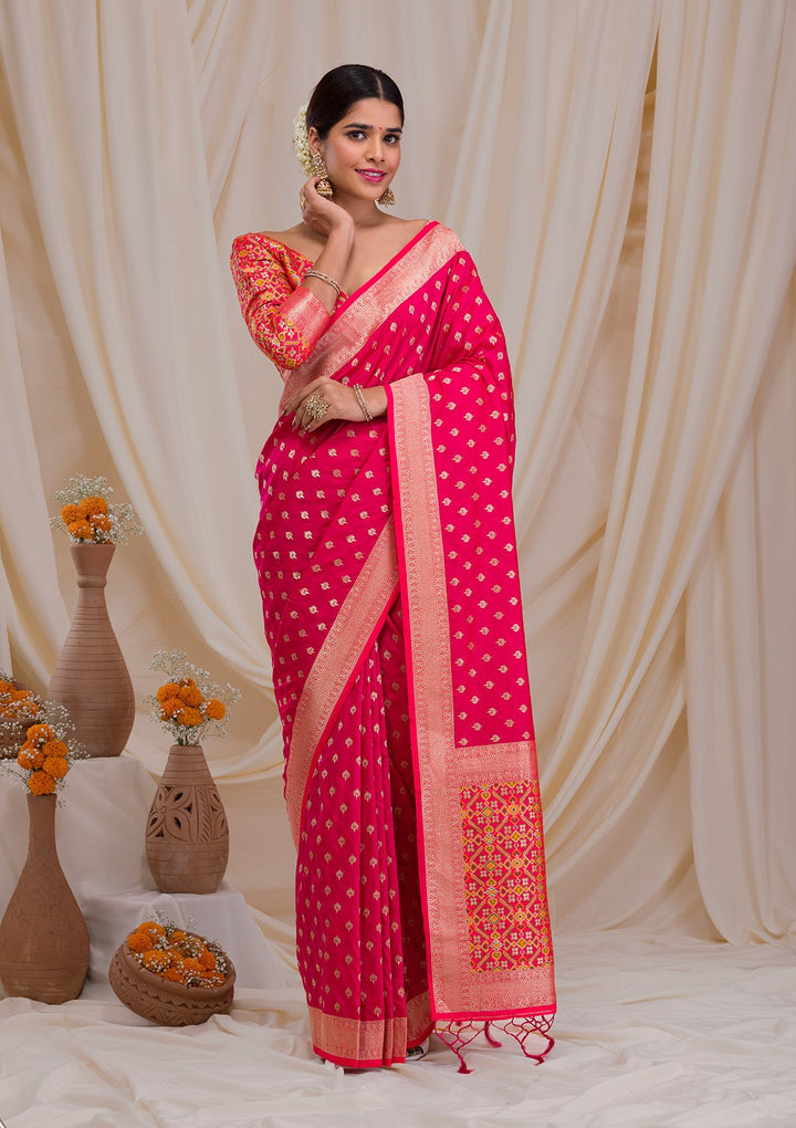 Rani Pink Zariwork Art Silk Saree-Koskii