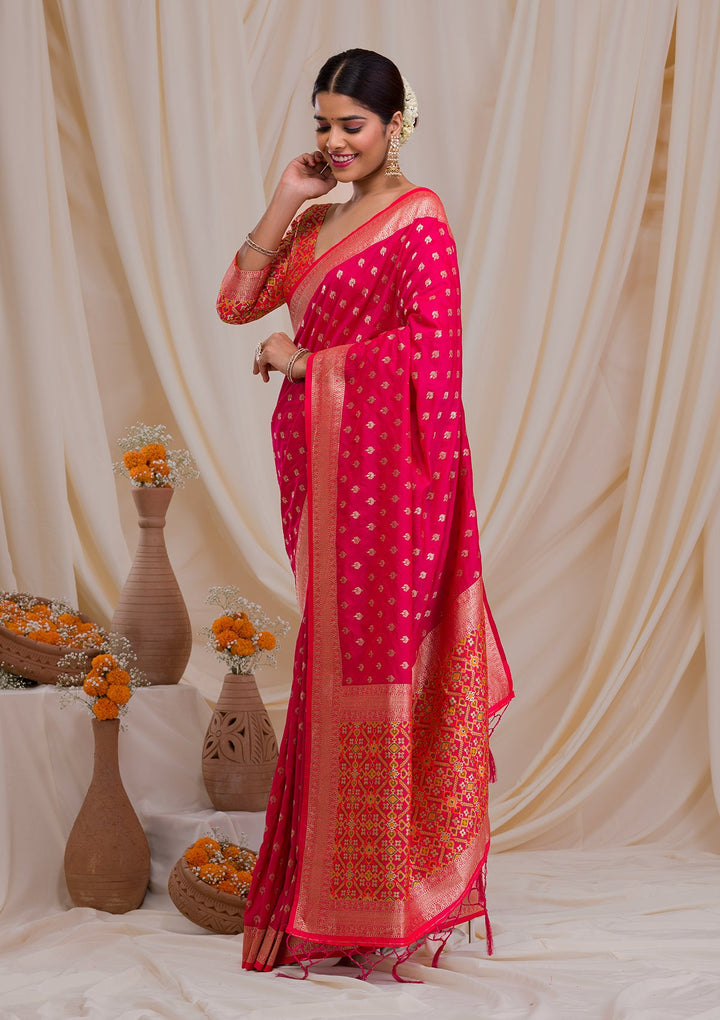 Rani Pink Zariwork Art Silk Saree-Koskii