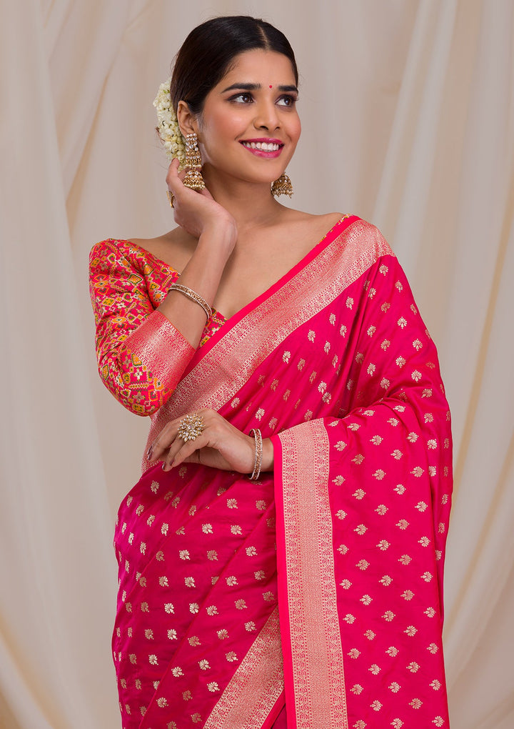Rani Pink Zariwork Art Silk Saree-Koskii