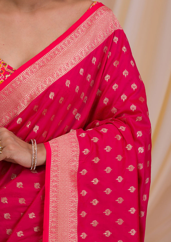 Rani Pink Zariwork Art Silk Saree-Koskii