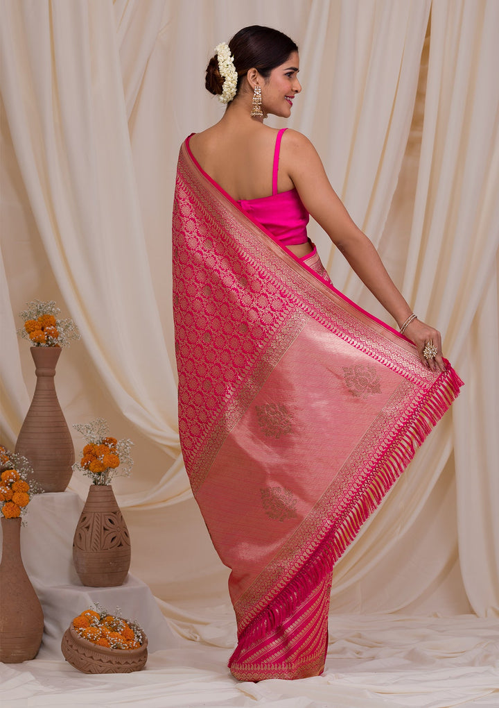 Rani Pink Zariwork Art Silk Saree-Koskii