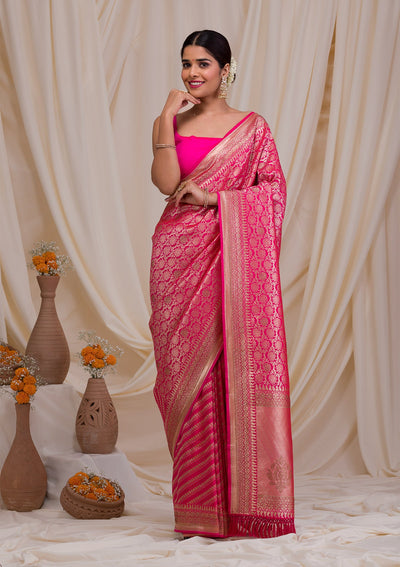 Rani Pink Zariwork Art Silk Saree-Koskii