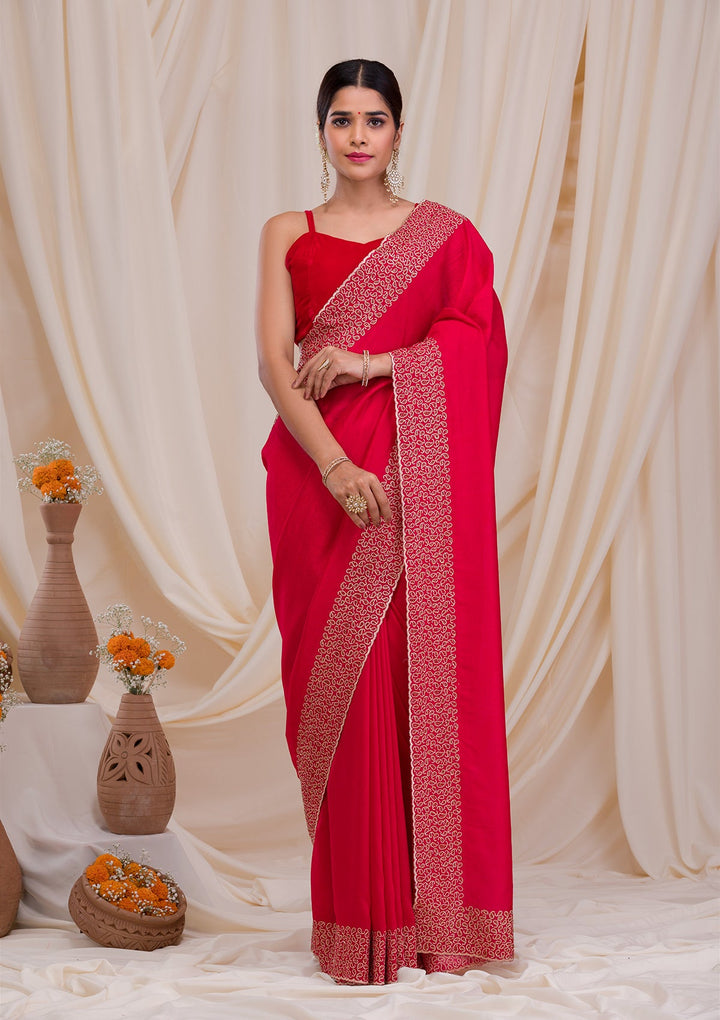Rani Pink Zariwork Art Silk Saree-Koskii