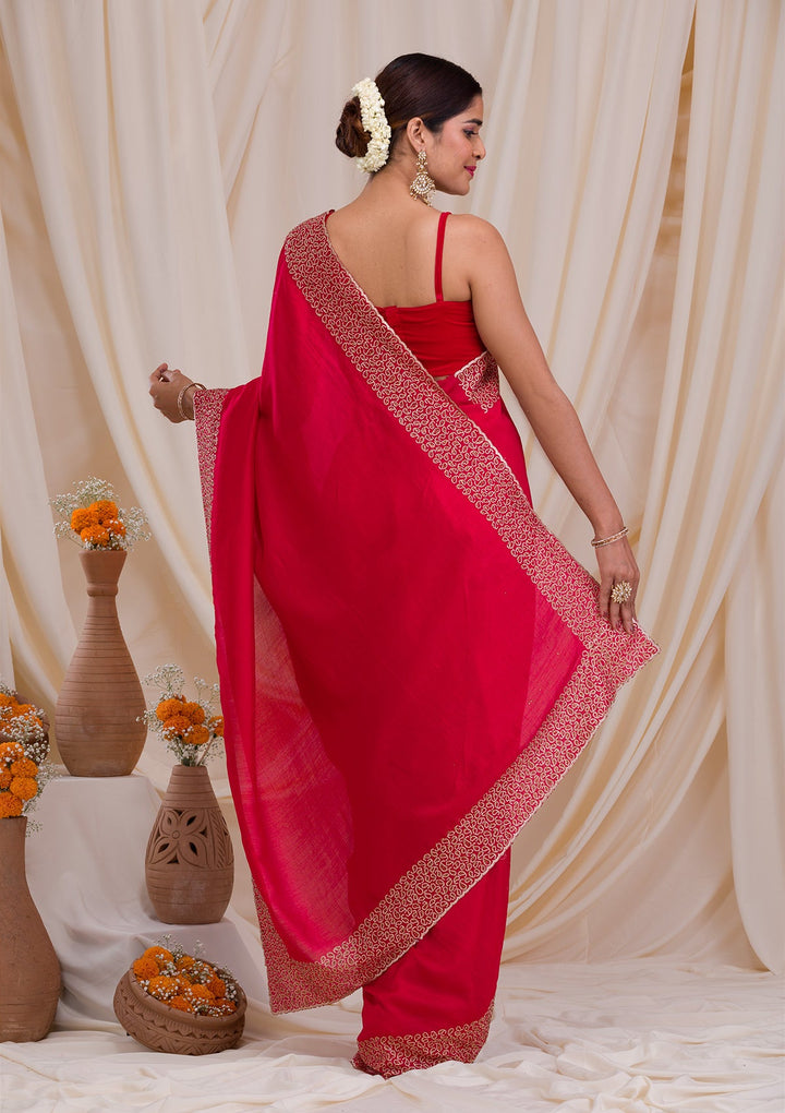 Rani Pink Zariwork Art Silk Saree-Koskii