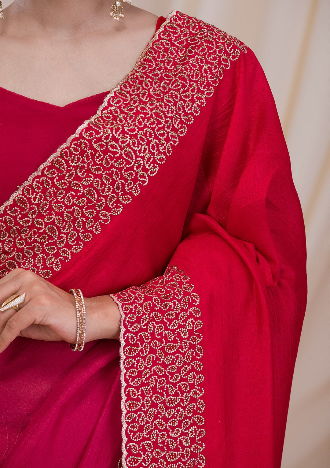 Rani Pink Zariwork Art Silk Saree-Koskii