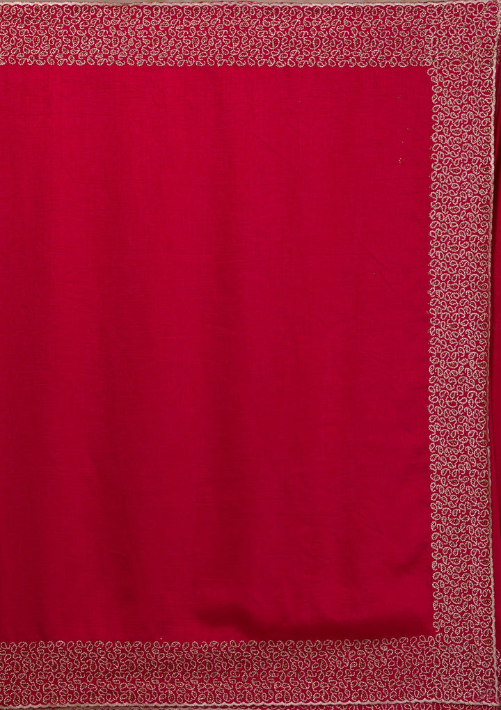 Rani Pink Zariwork Art Silk Saree-Koskii