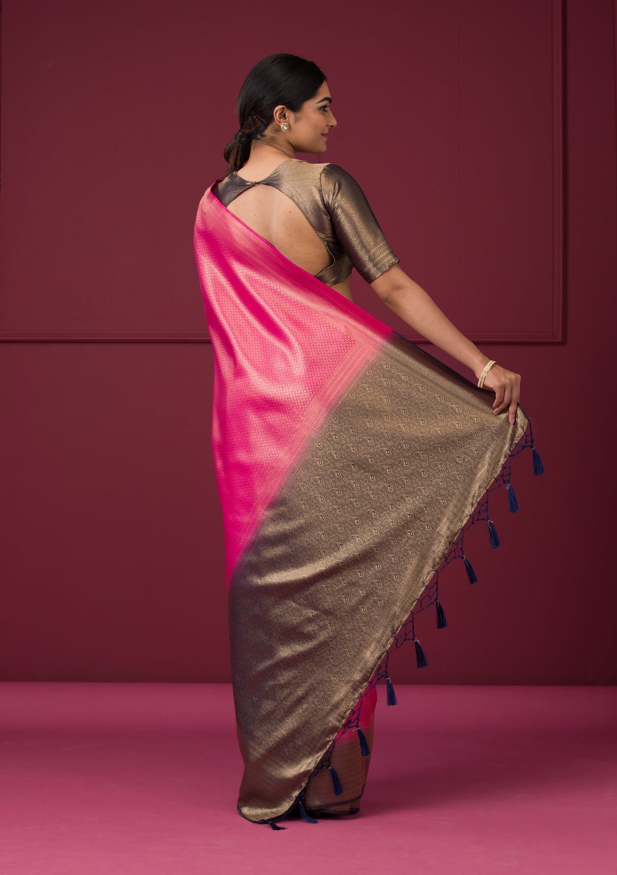 Rani Pink Zariwork Art Silk Saree