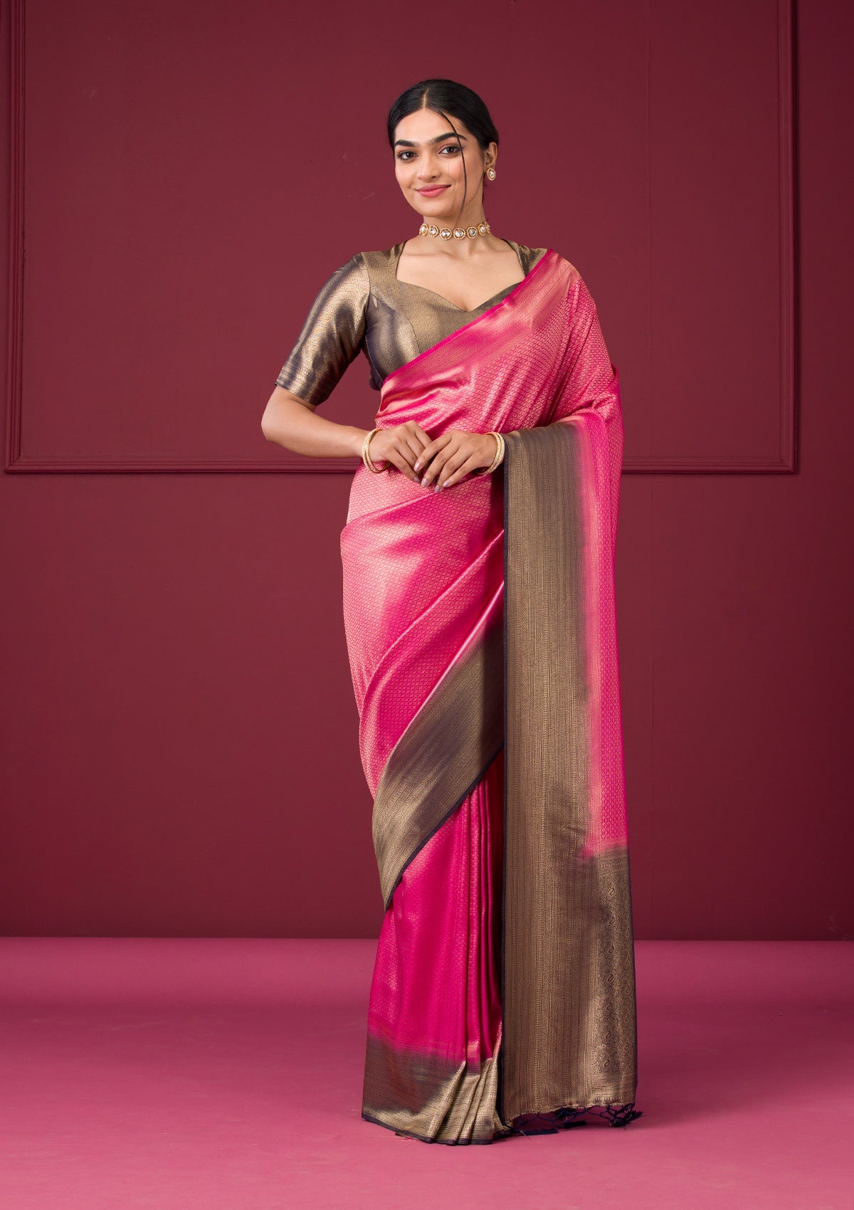 Rani Pink Zariwork Art Silk Saree