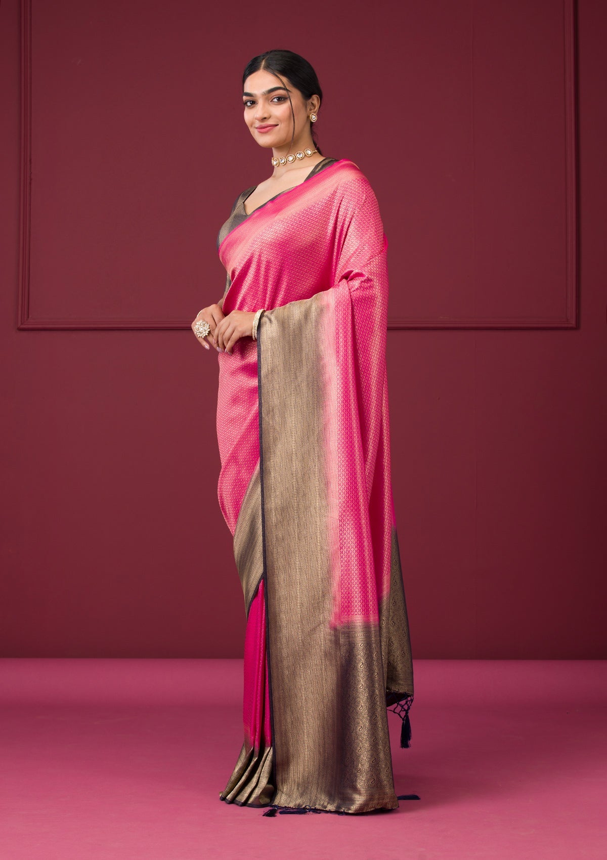 Rani Pink Zariwork Art Silk Saree