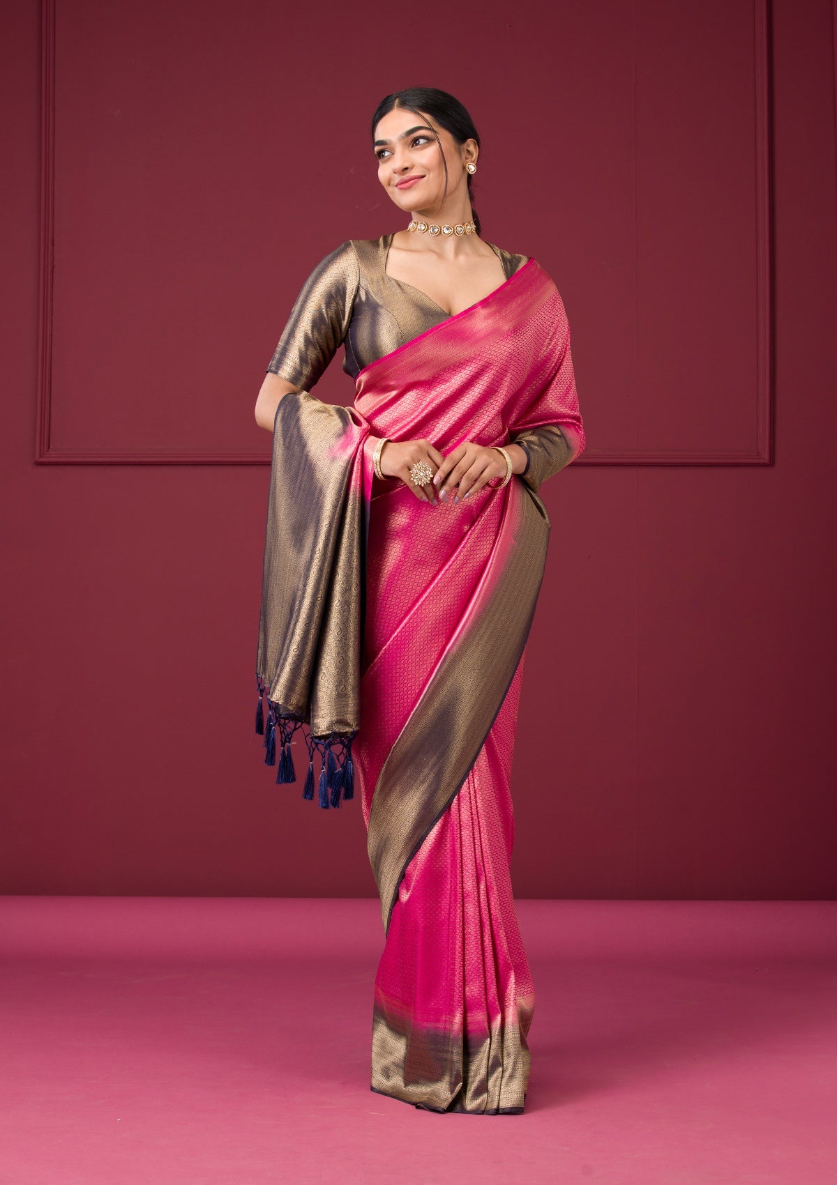 Rani Pink Zariwork Art Silk Saree