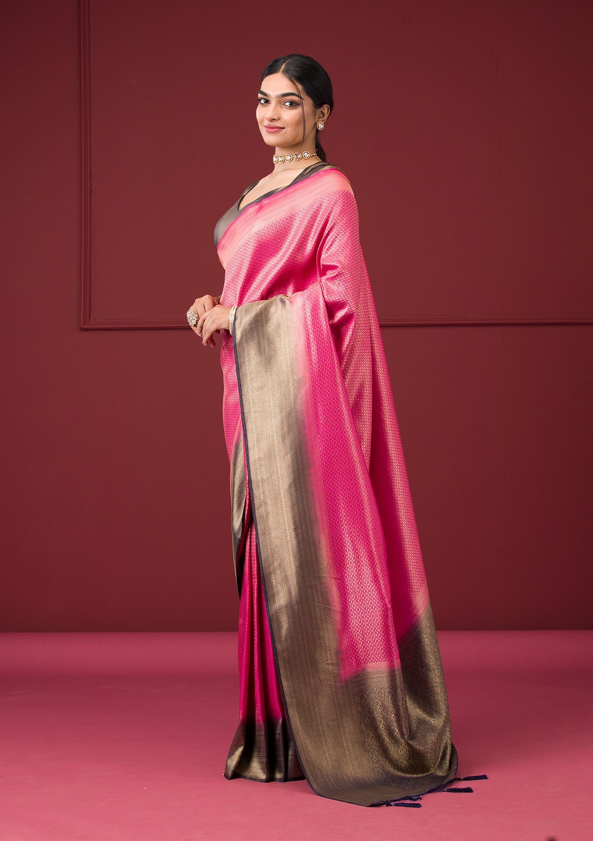 Rani Pink Zariwork Art Silk Saree