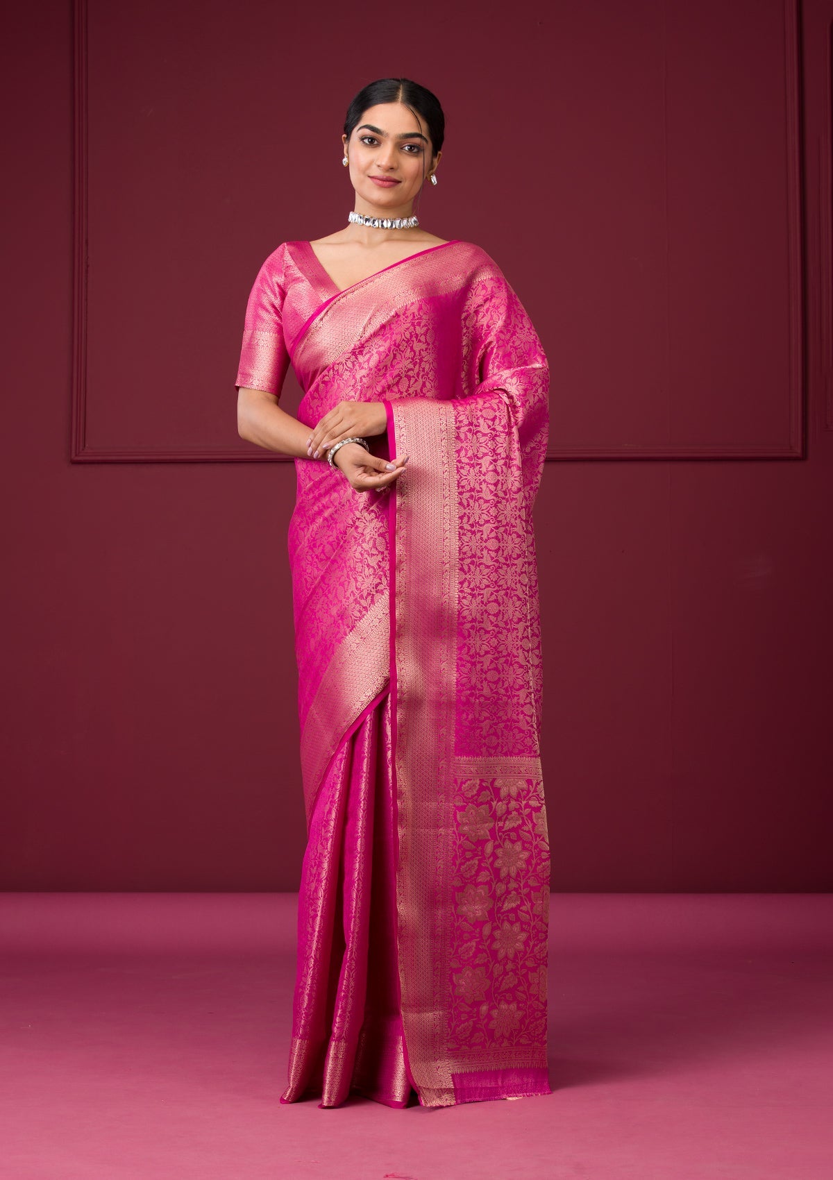 Rani Pink Zariwork Art Silk Saree