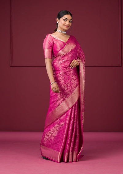 Rani Pink Zariwork Art Silk Saree