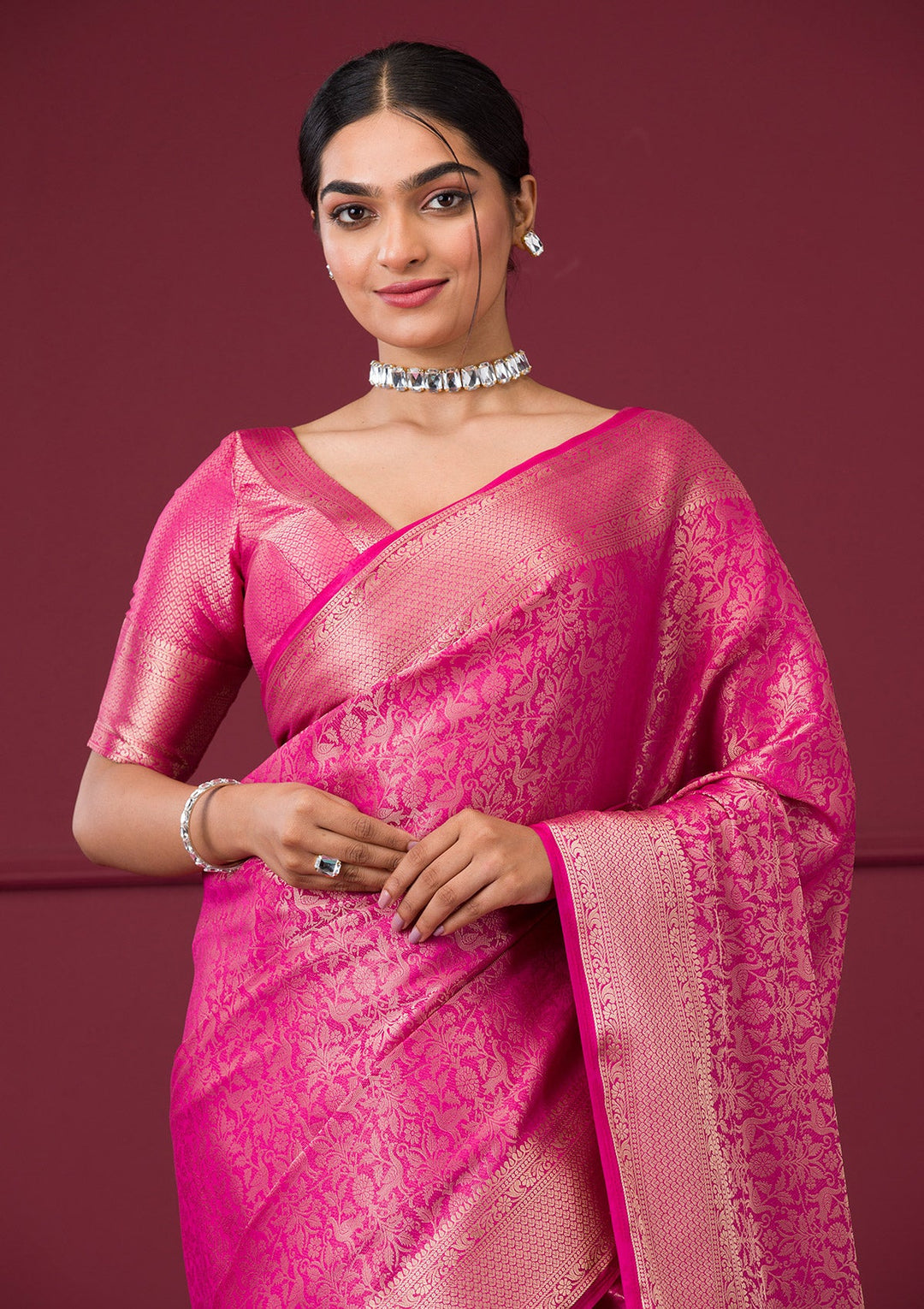 Rani Pink Zariwork Art Silk Saree