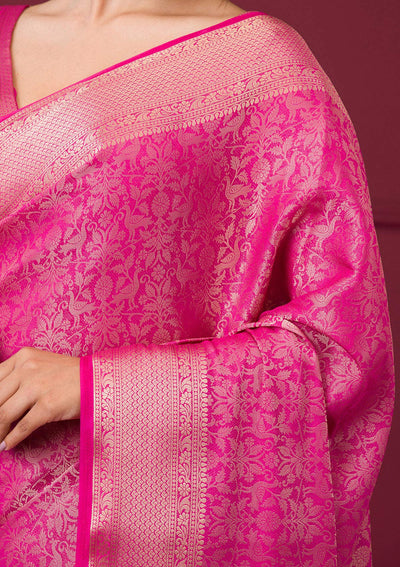 Rani Pink Zariwork Art Silk Saree