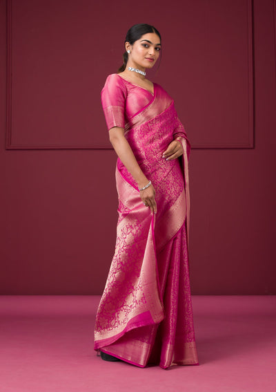 Rani Pink Zariwork Art Silk Saree