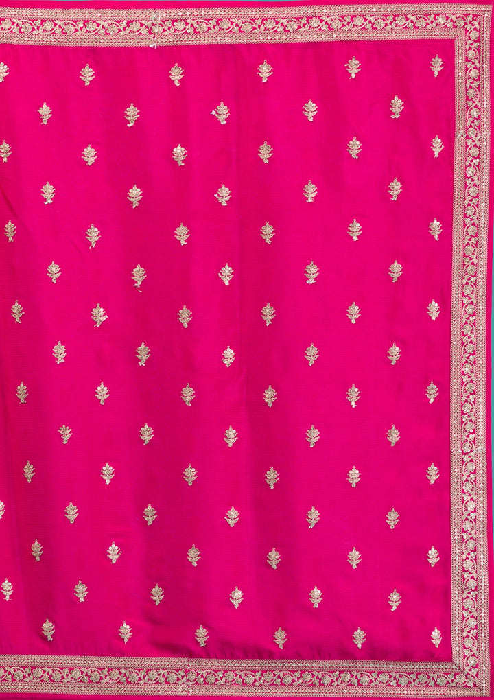 Rani Pink Zariwork Banarasi Readymade Salwar Suit-Koskii