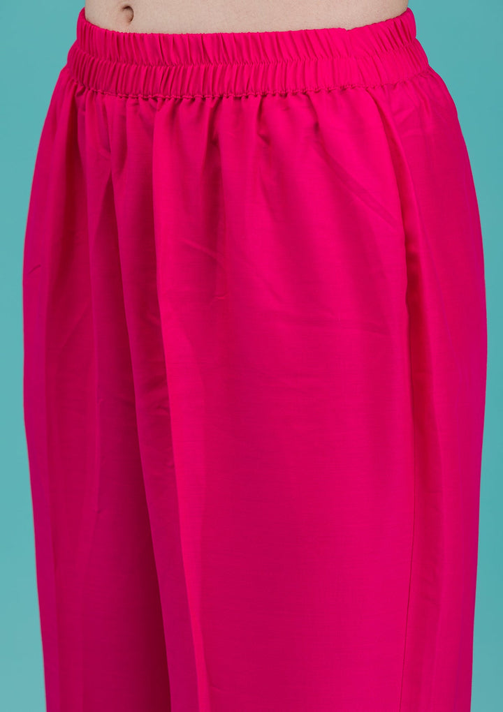 Rani Pink Zariwork Banarasi Readymade Salwar Suit-Koskii