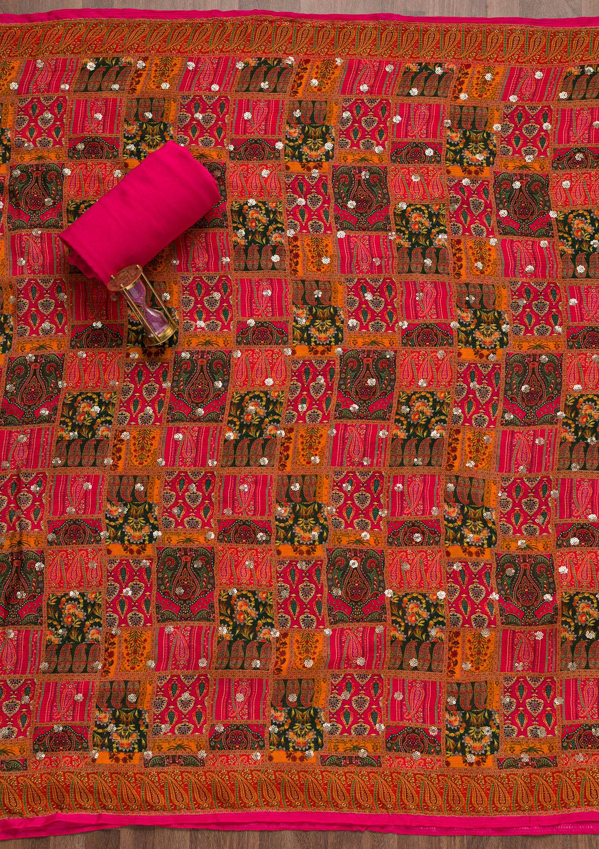 Rani Pink Zariwork Banarasi Unstitched Salwar Suit-Koskii
