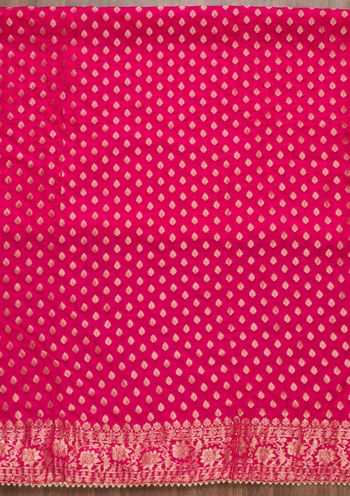 Rani Pink Zariwork Banarasi Unstitched Salwar Suit-Koskii