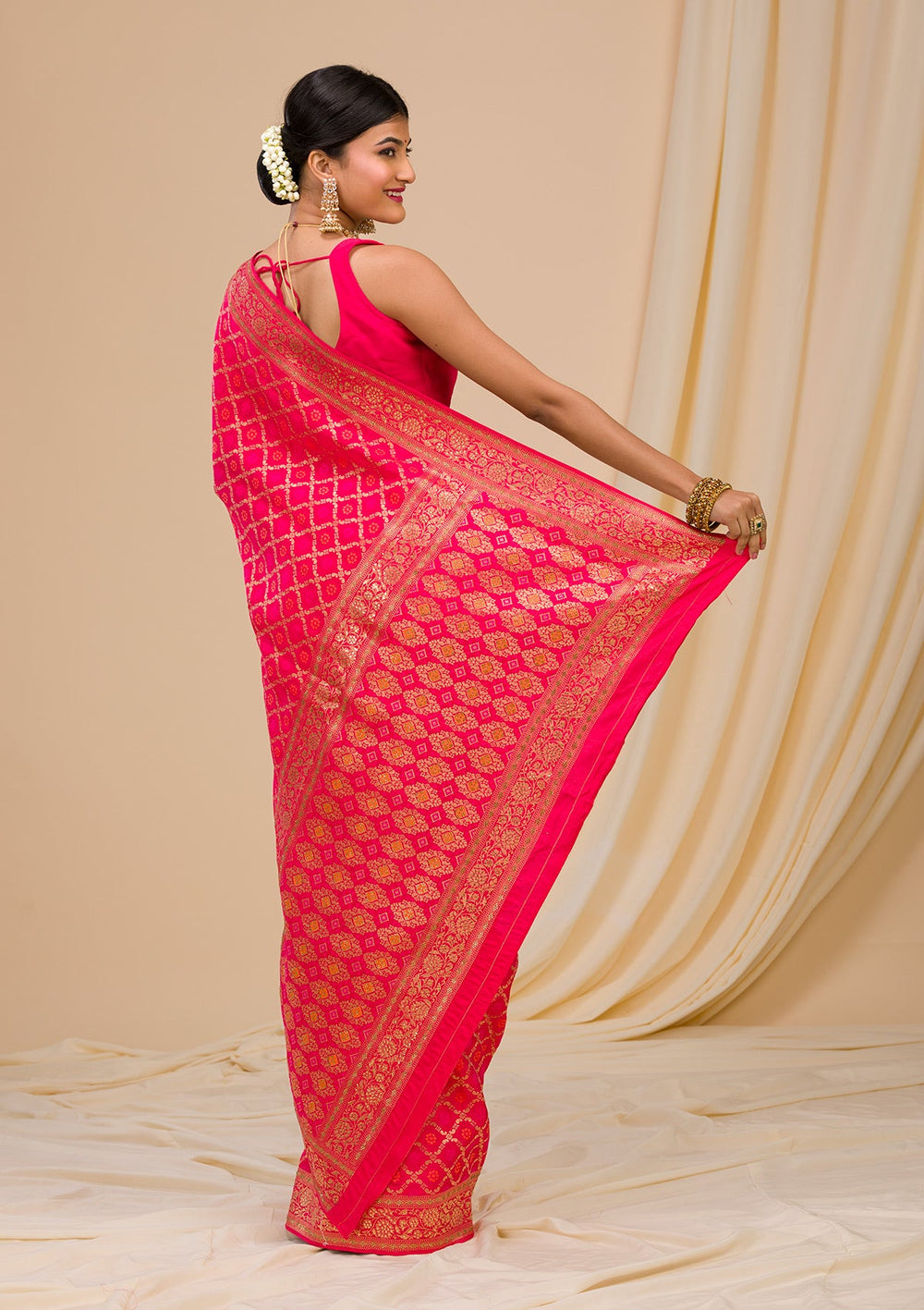 Rani Pink Zariwork Banarasi Saree-Koskii