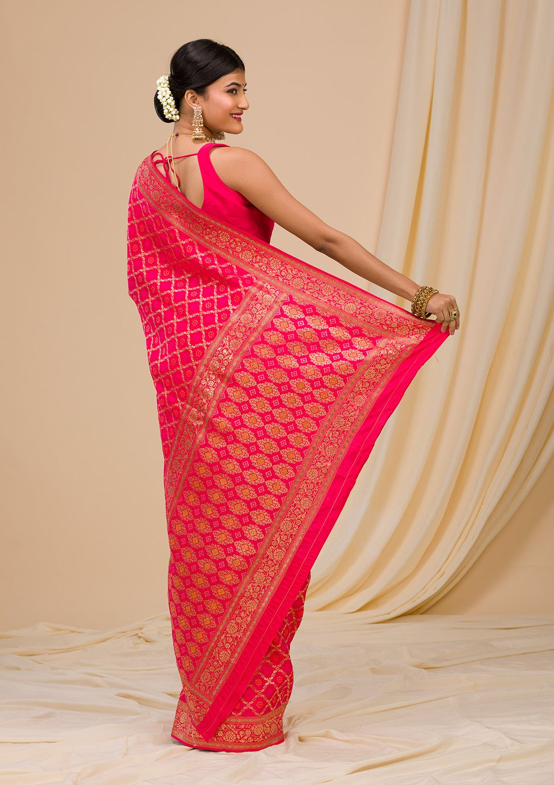 Rani Pink Zariwork Banarasi Saree-Koskii