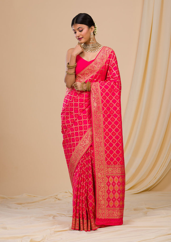 Rani Pink Zariwork Banarasi Saree-Koskii