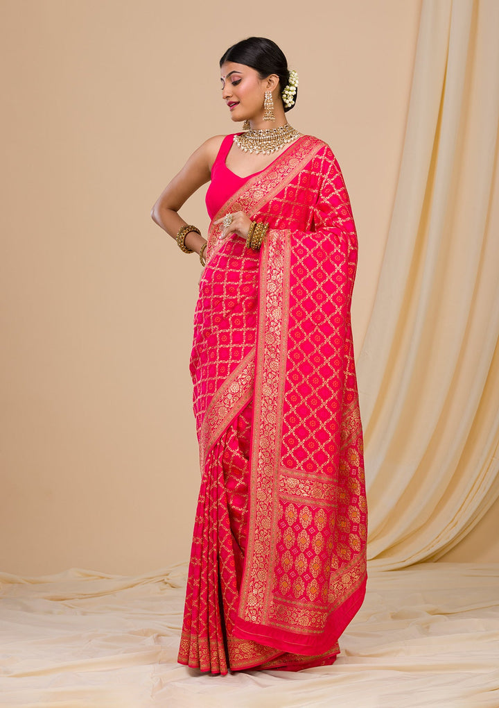 Rani Pink Zariwork Banarasi Saree-Koskii