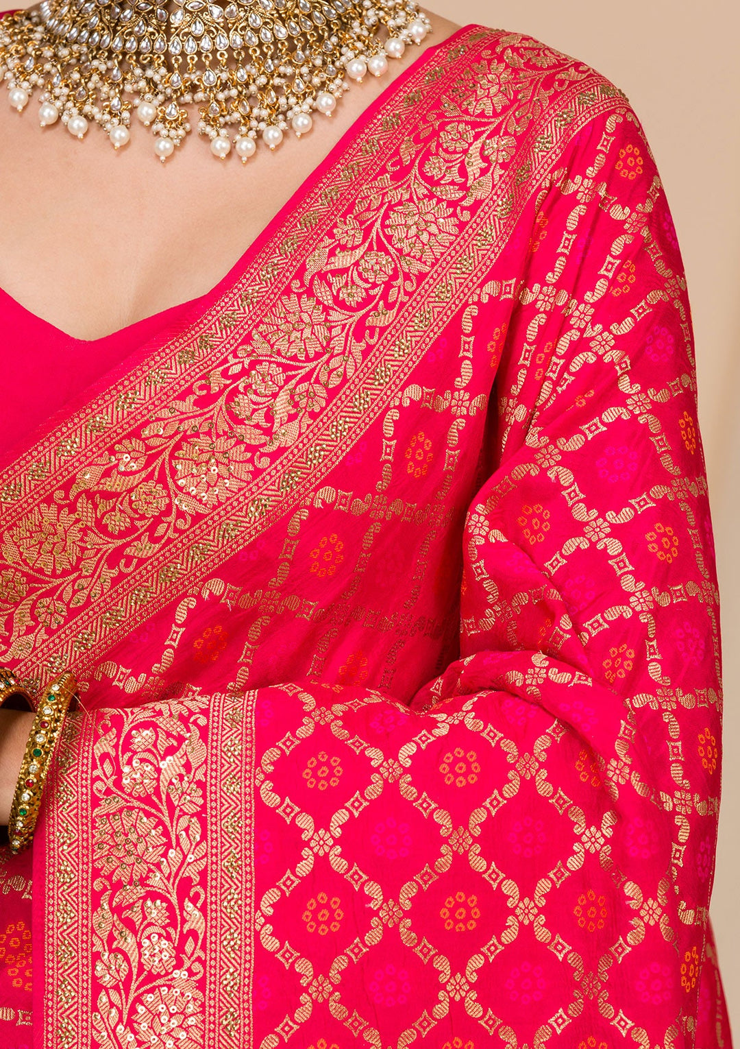 Rani Pink Zariwork Banarasi Saree-Koskii