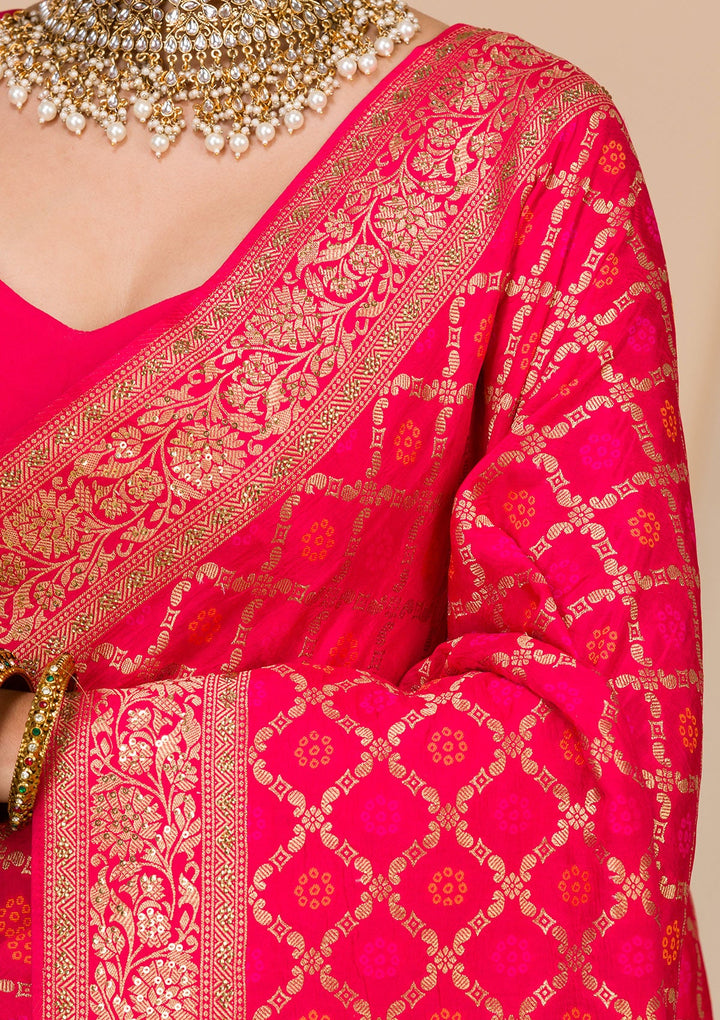 Rani Pink Zariwork Banarasi Saree-Koskii
