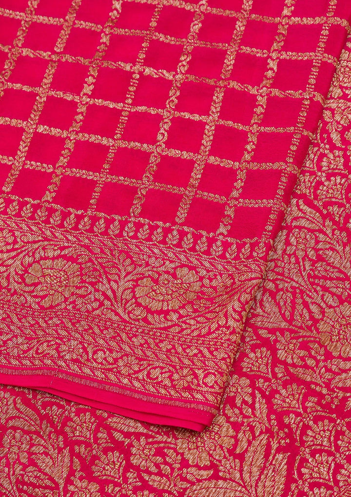 Rani Pink Zariwork Banarasi Saree-Koskii