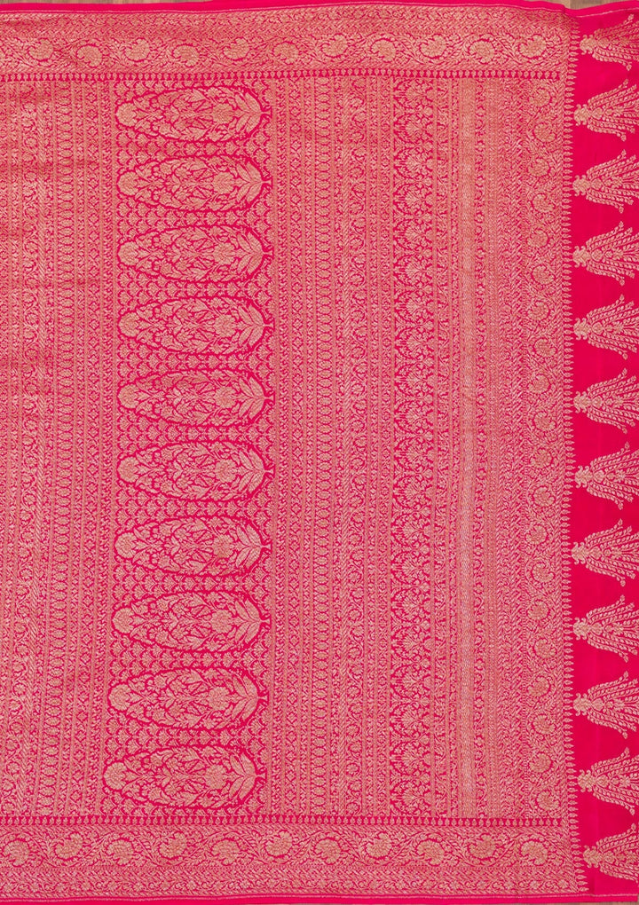 Rani Pink Zariwork Banarasi Saree-Koskii