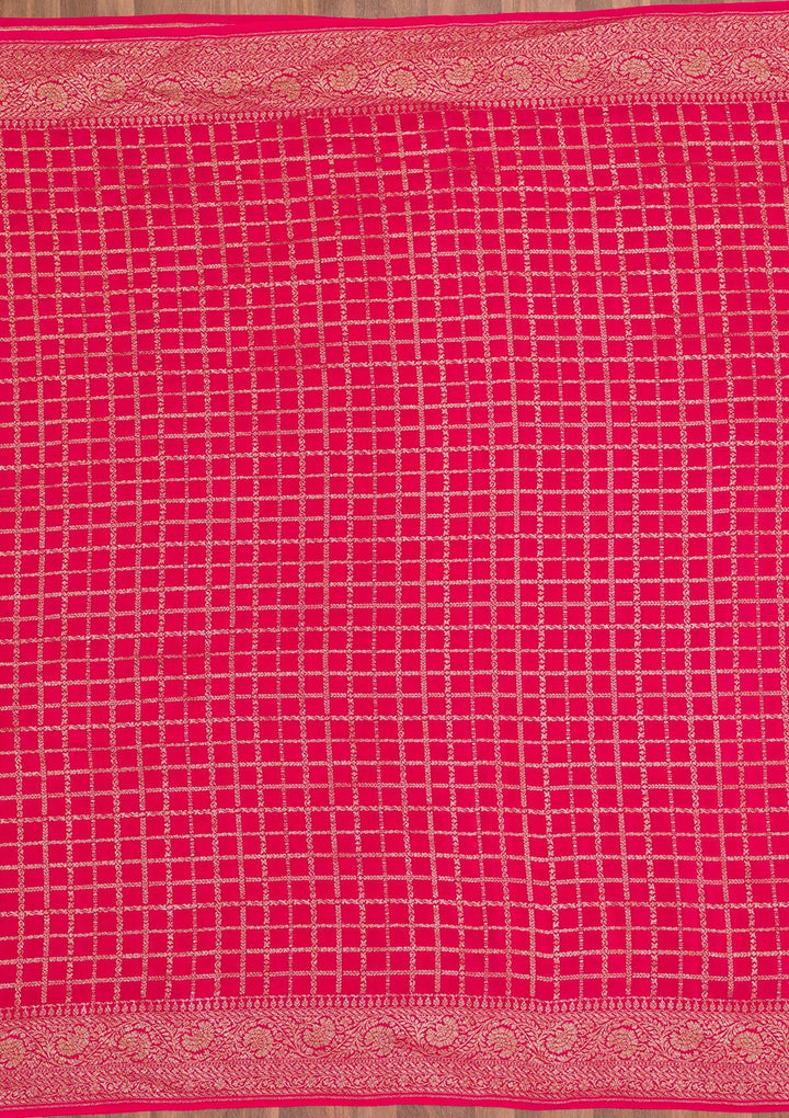 Rani Pink Zariwork Banarasi Saree-Koskii