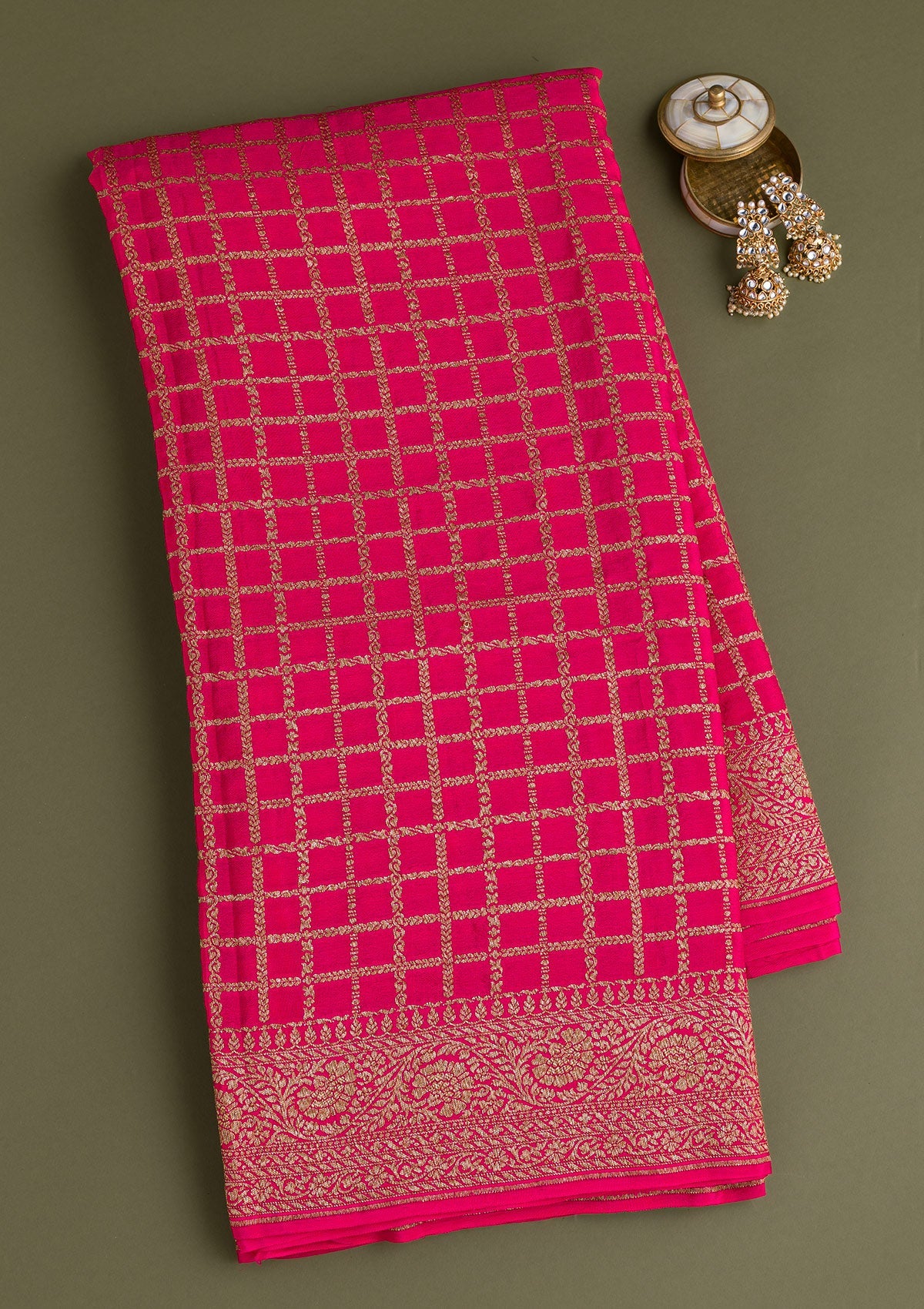 Rani Pink Zariwork Banarasi Saree-Koskii