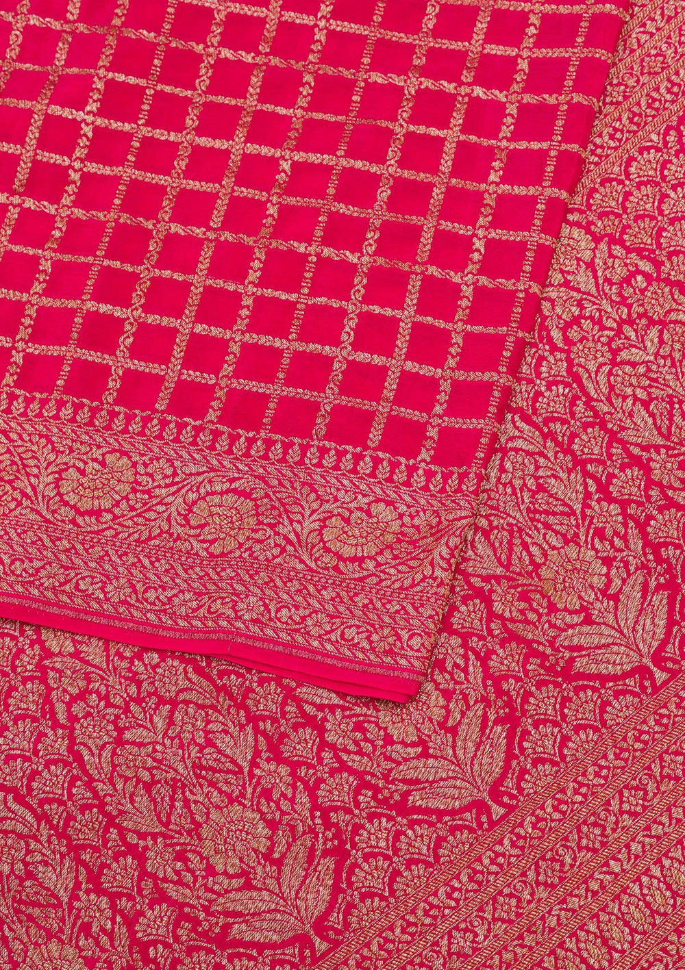 Rani Pink Zariwork Banarasi Saree-Koskii