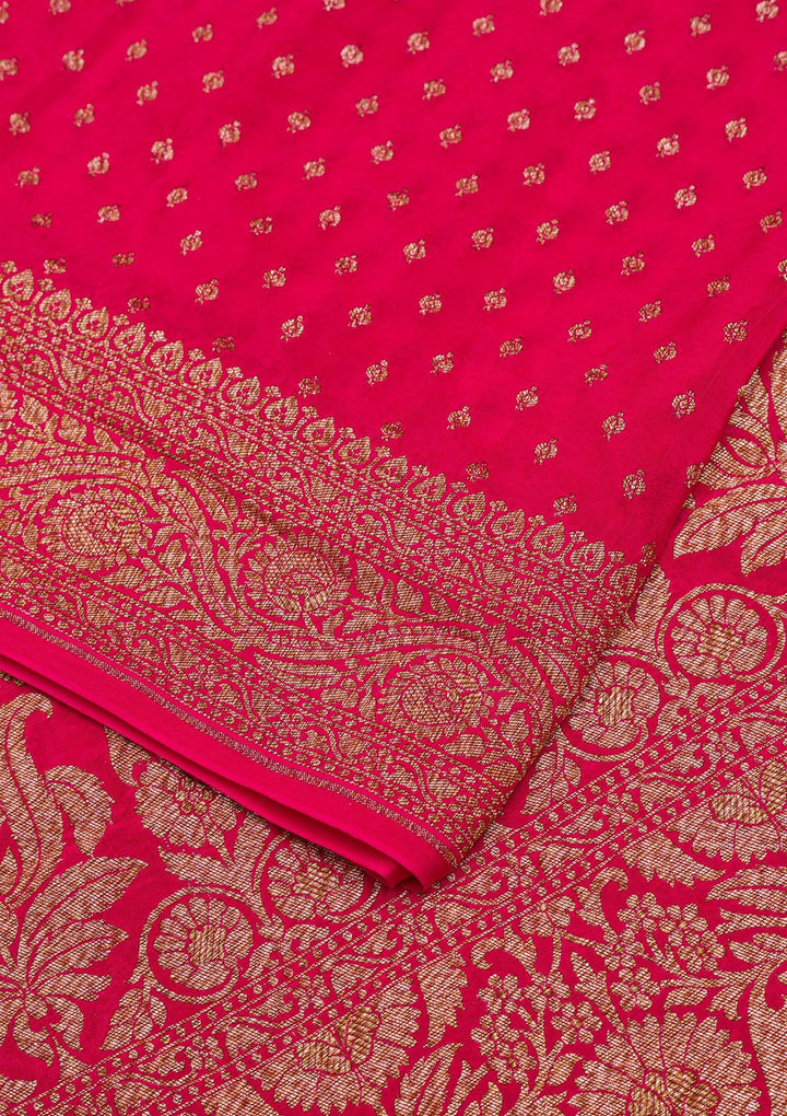 Rani Pink Zariwork Banarasi Saree-Koskii