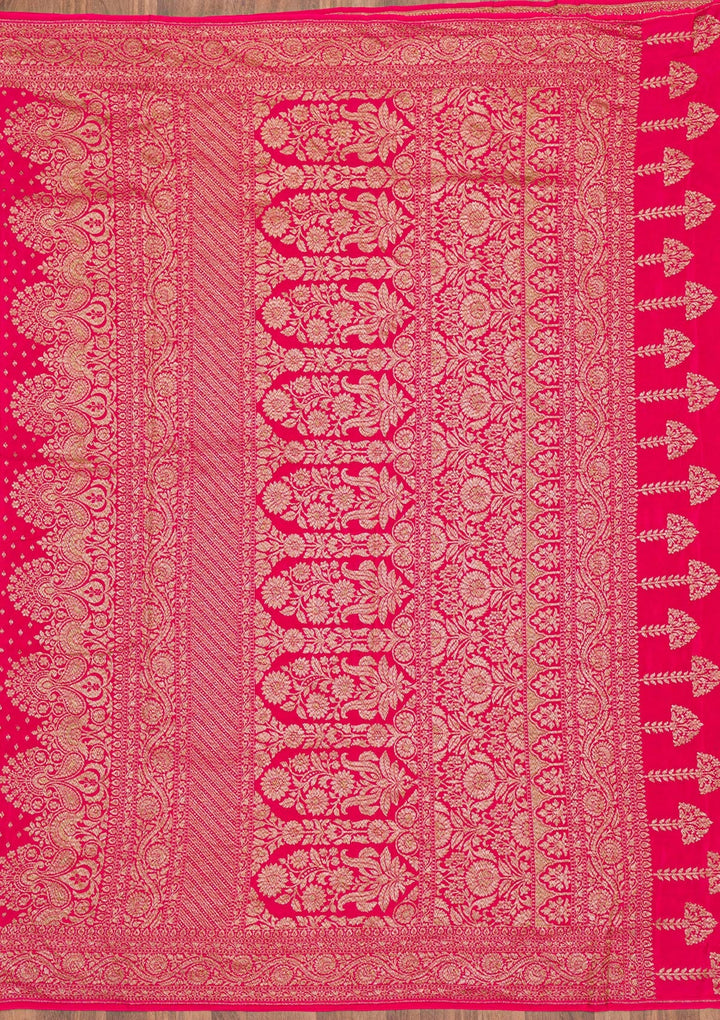 Rani Pink Zariwork Banarasi Saree-Koskii