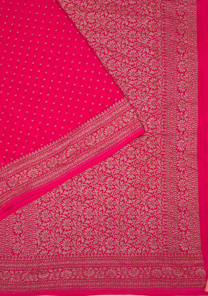 Rani Pink Zariwork Banarasi Saree-Koskii