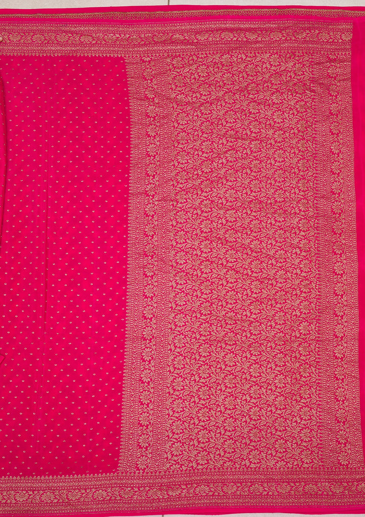 Rani Pink Zariwork Banarasi Saree-Koskii