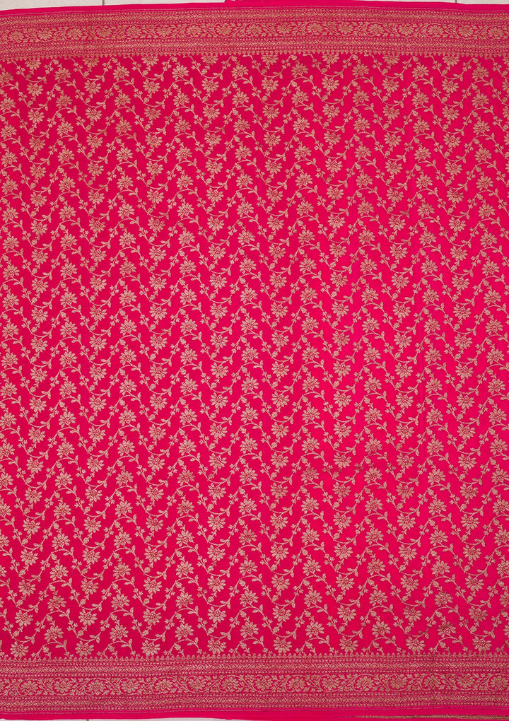 Rani Pink Zariwork Banarasi Saree-Koskii