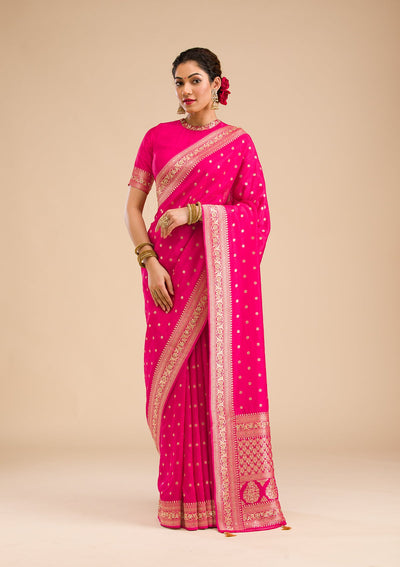 Rani Pink Zariwork Banarasi Silk Saree-Koskii