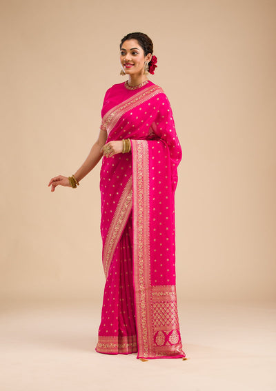 Rani Pink Zariwork Banarasi Silk Saree-Koskii