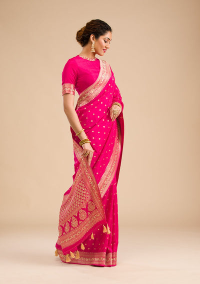 Rani Pink Zariwork Banarasi Silk Saree-Koskii