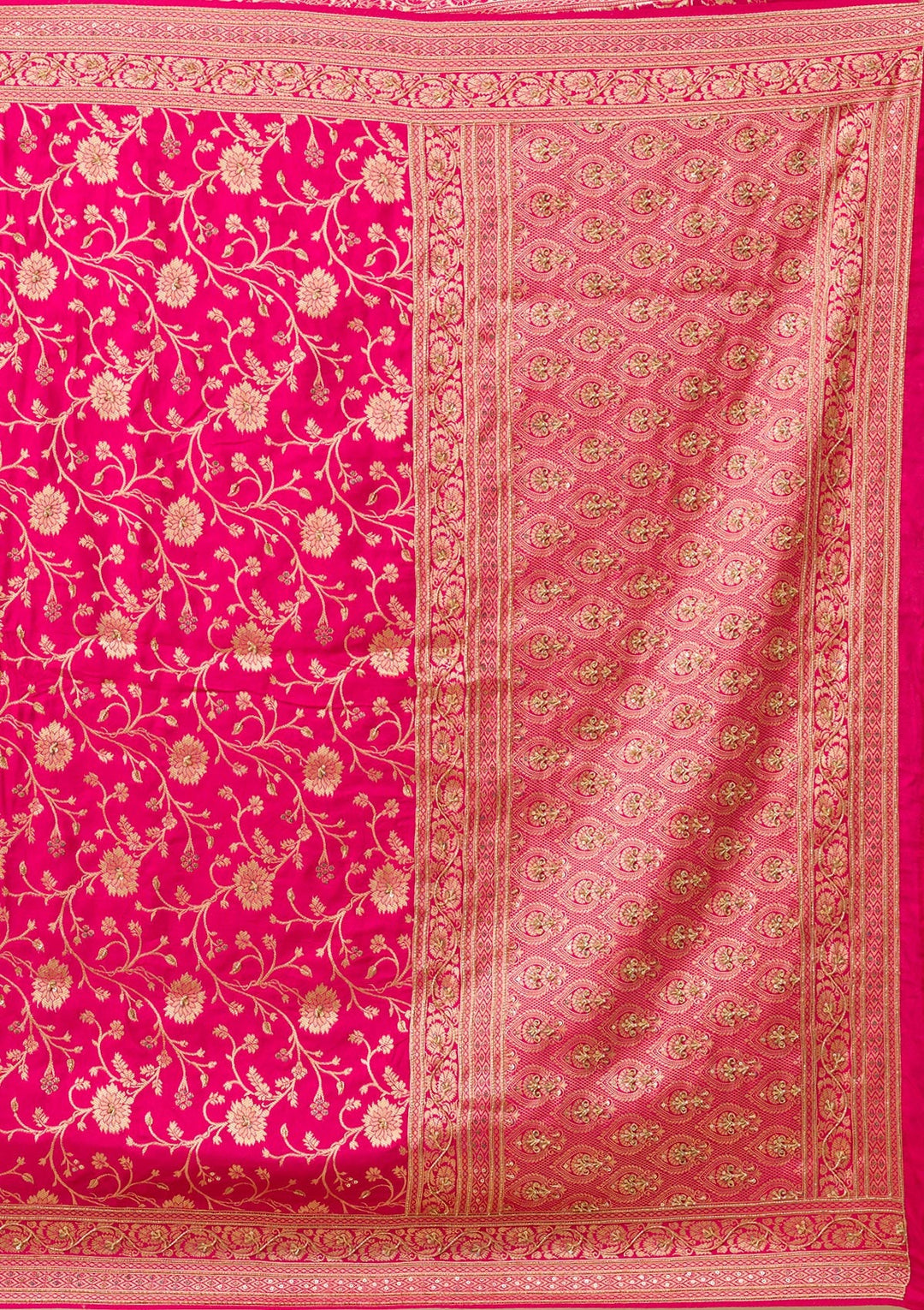 Rani Pink Zariwork Banarasi Silk Saree-Koskii