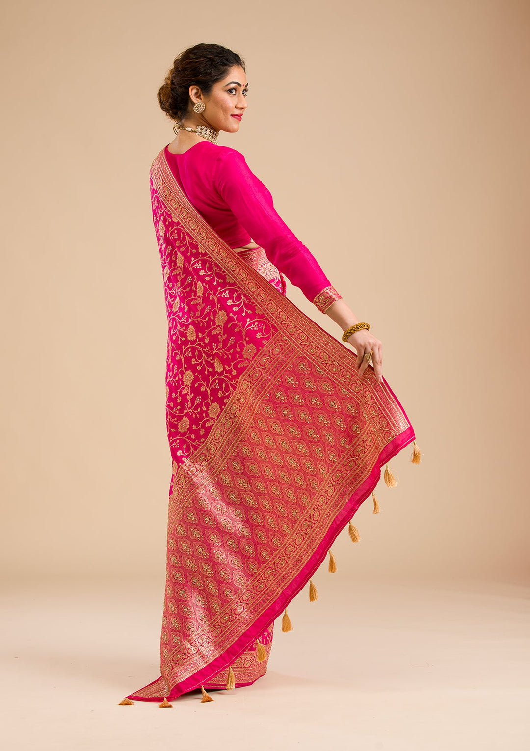 Rani Pink Zariwork Banarasi Silk Saree-Koskii
