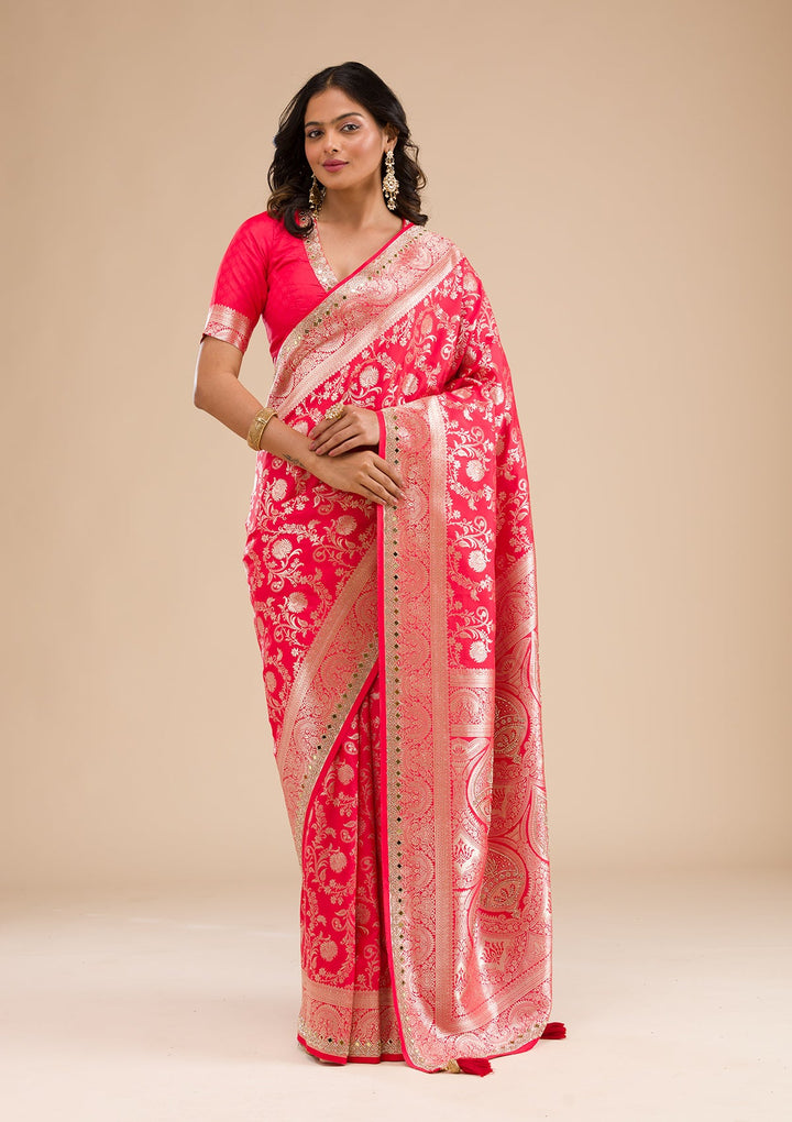 Rani Pink Zariwork Banarasi Silk Saree-Koskii